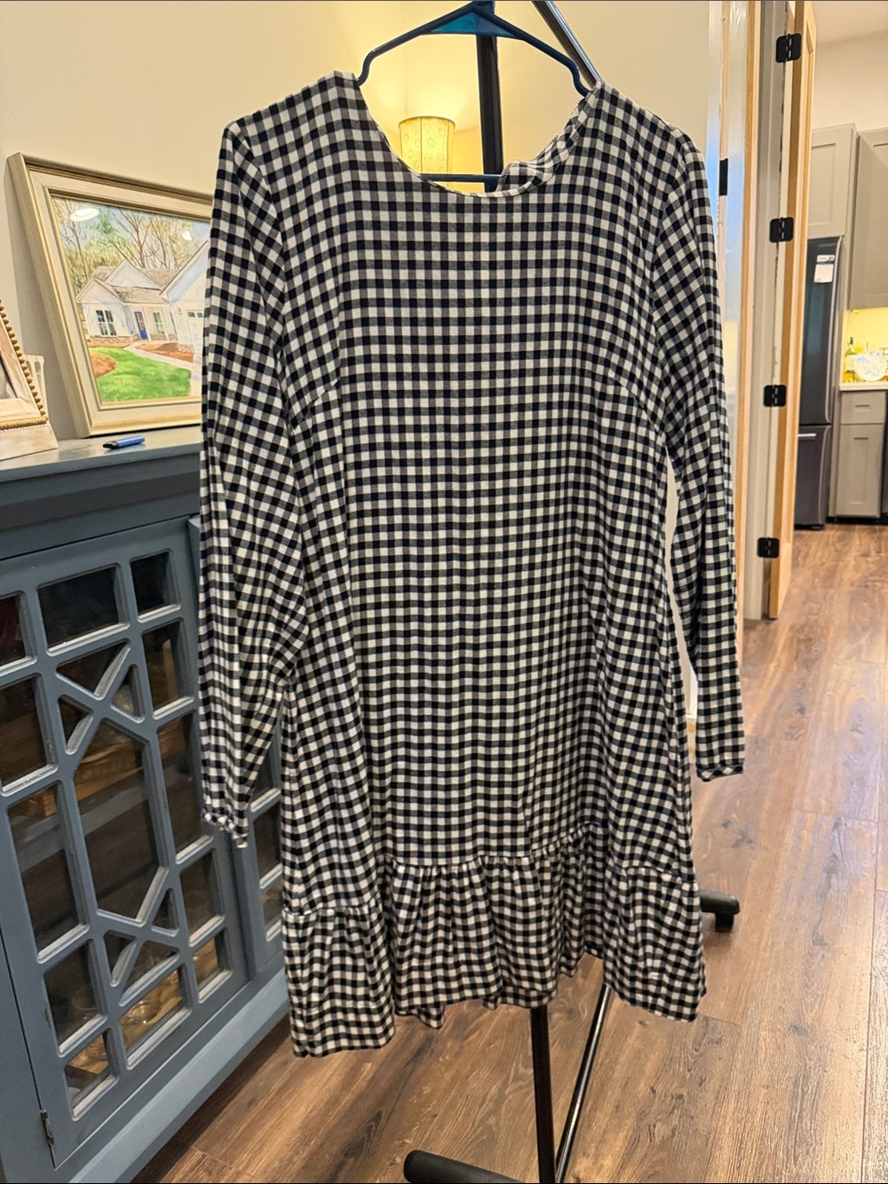 J. Crew Black and White Gingham Ruffle-Hem Dress